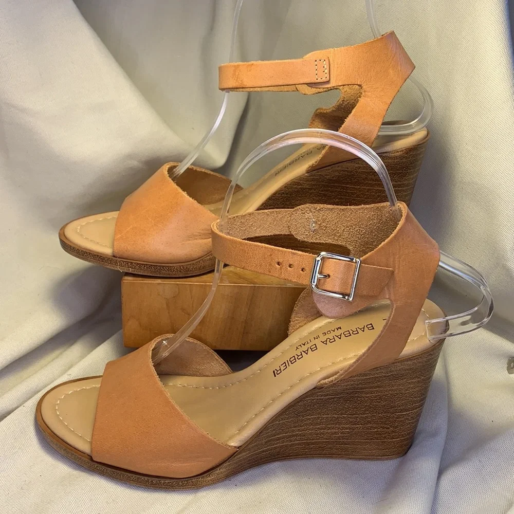 Barbara Barbieri leather wedge sandal ankle strap